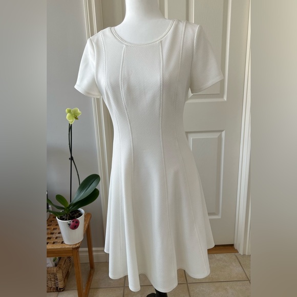 Rebecca Taylor white stretch fit and flare midi dress - Picture 1 of 6